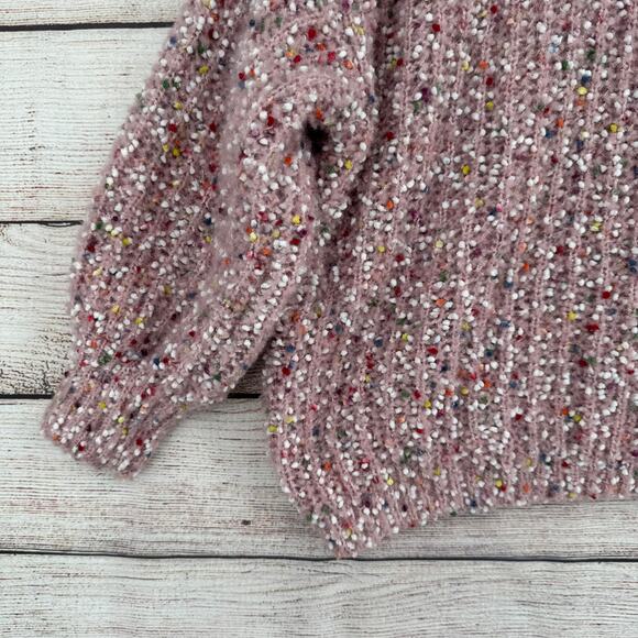 POL Confetti Boxy 3/4 Sleeve Sweater Women's M Pink Multicolor Dots Oversized - Picture 5 of 13